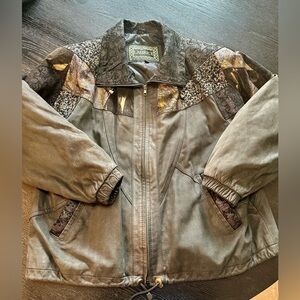 Laurice Vintage Leather Heavy Weight Patterned Bomber Jacket L/XL